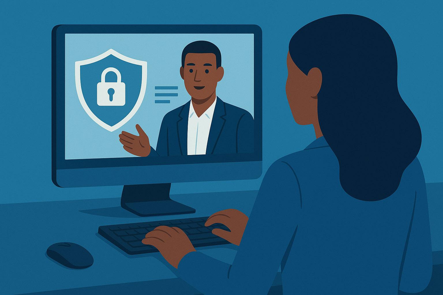 A person participates in an online training course.