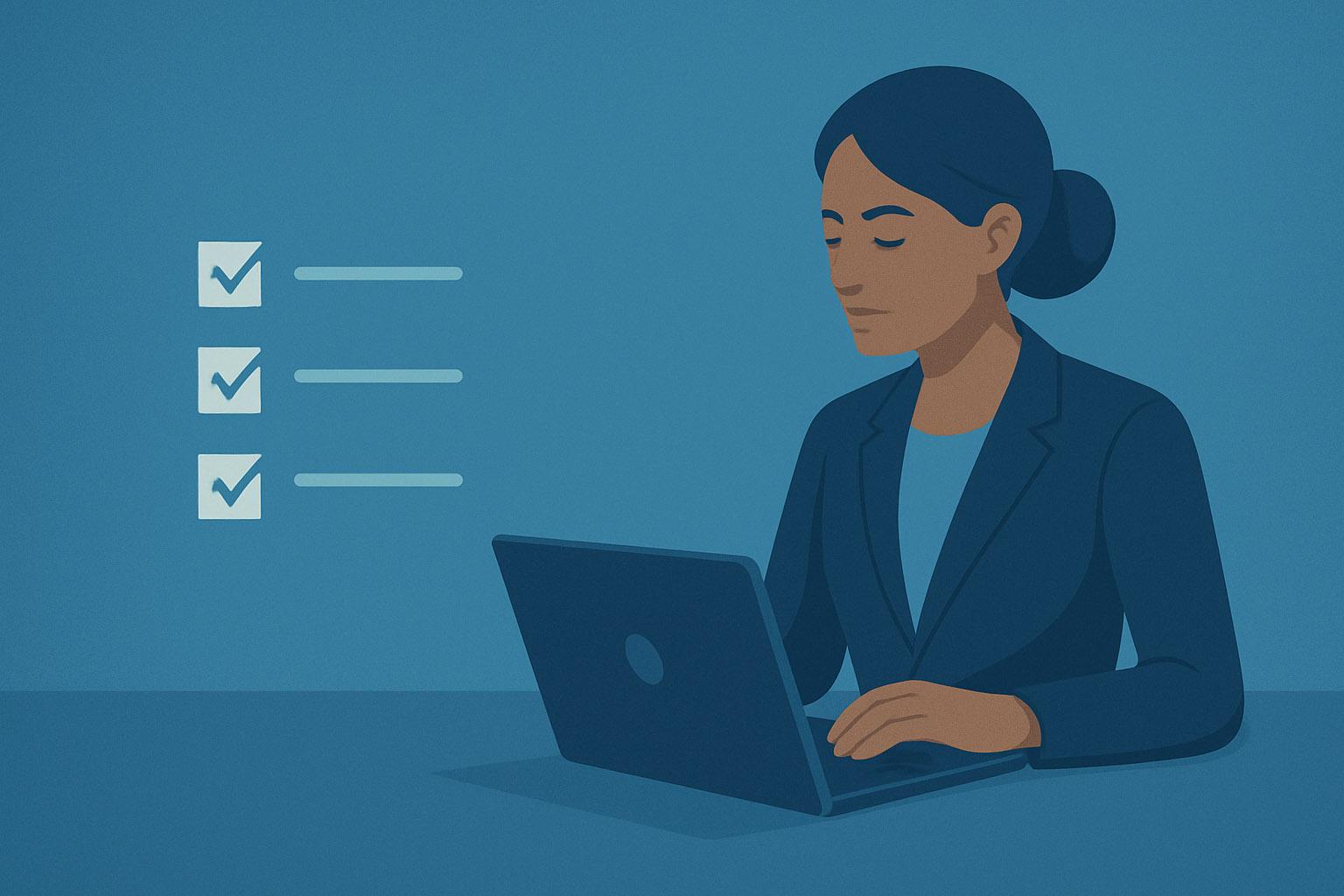 A woman checking data on her laptop