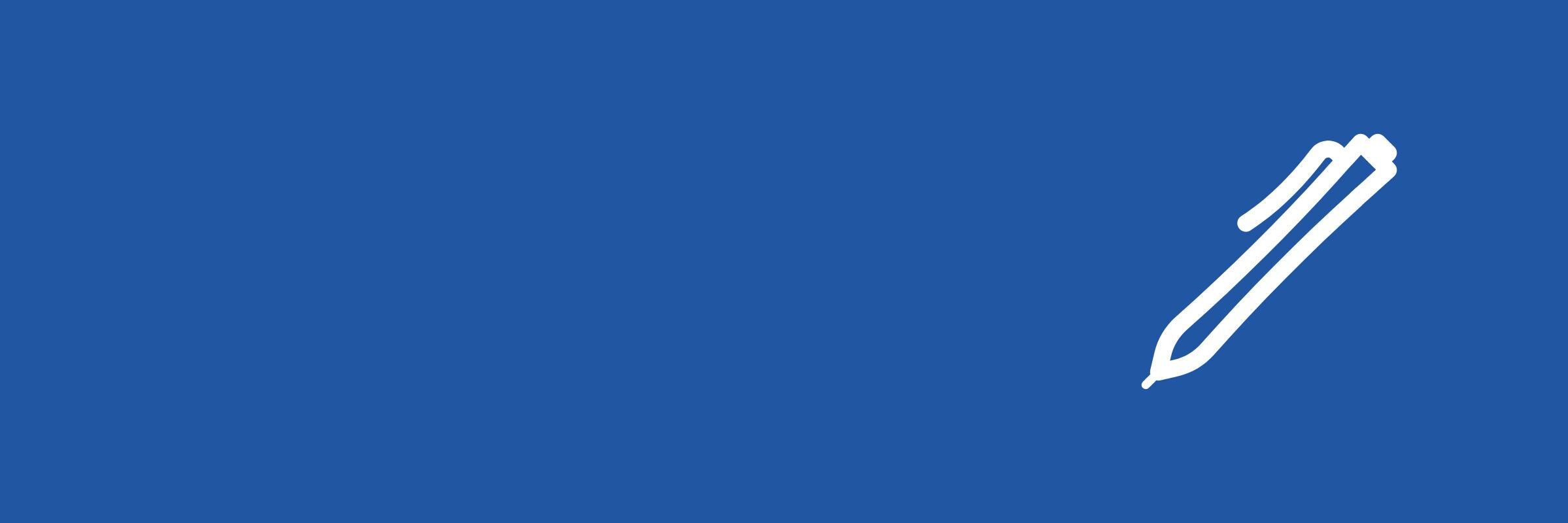 Blauer Hintergrund, rechts ist die weiße Kontur eines Stifts zu sehen