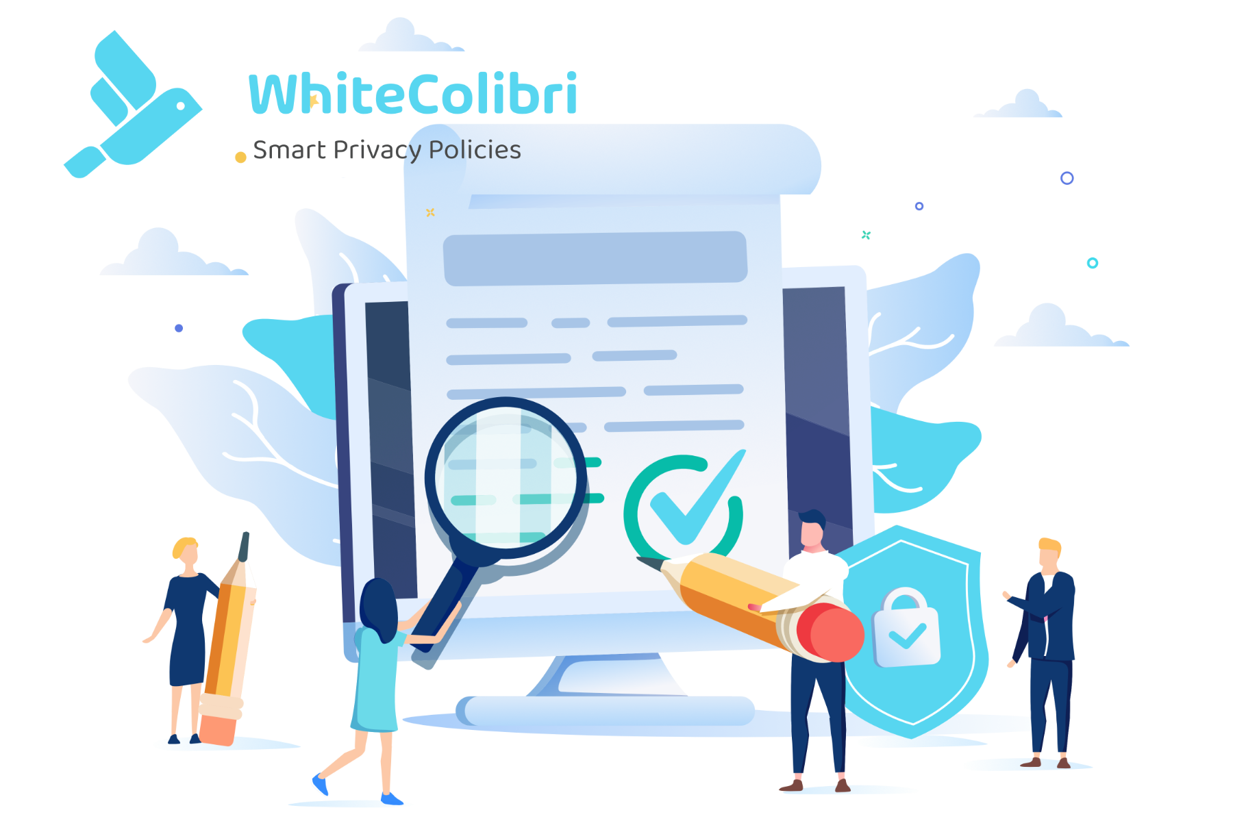 Illustration of a document being edited collaboratively by several people