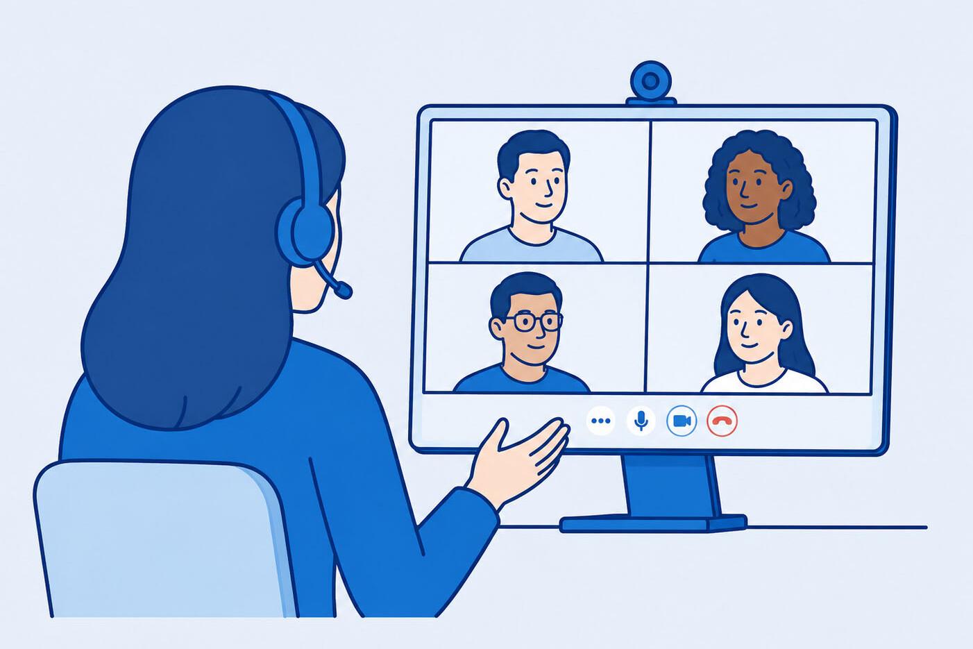 Eine Frau macht einen Videocall mit verschiedenen Personen