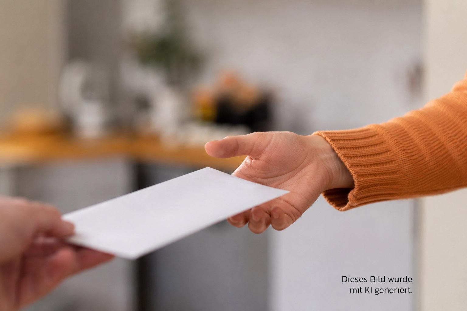 Übergabe Brief You can see the hands of two people handing each other a sealed envelope