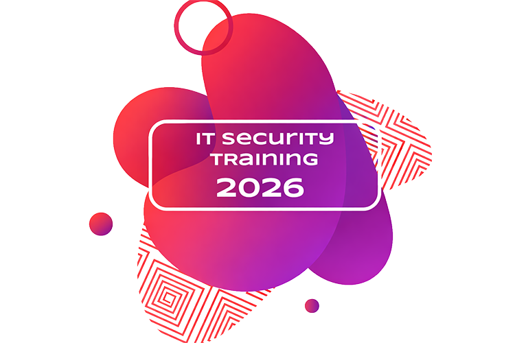 Bunte Elemente mit der Schrift "IT Security Training 2025"