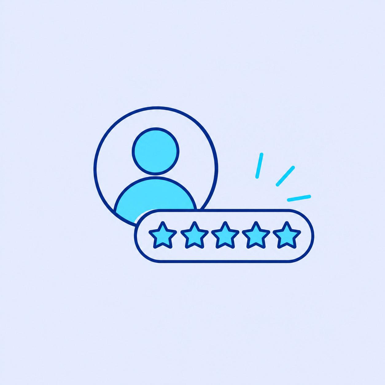 Scoring Person icon with rating stars next to it