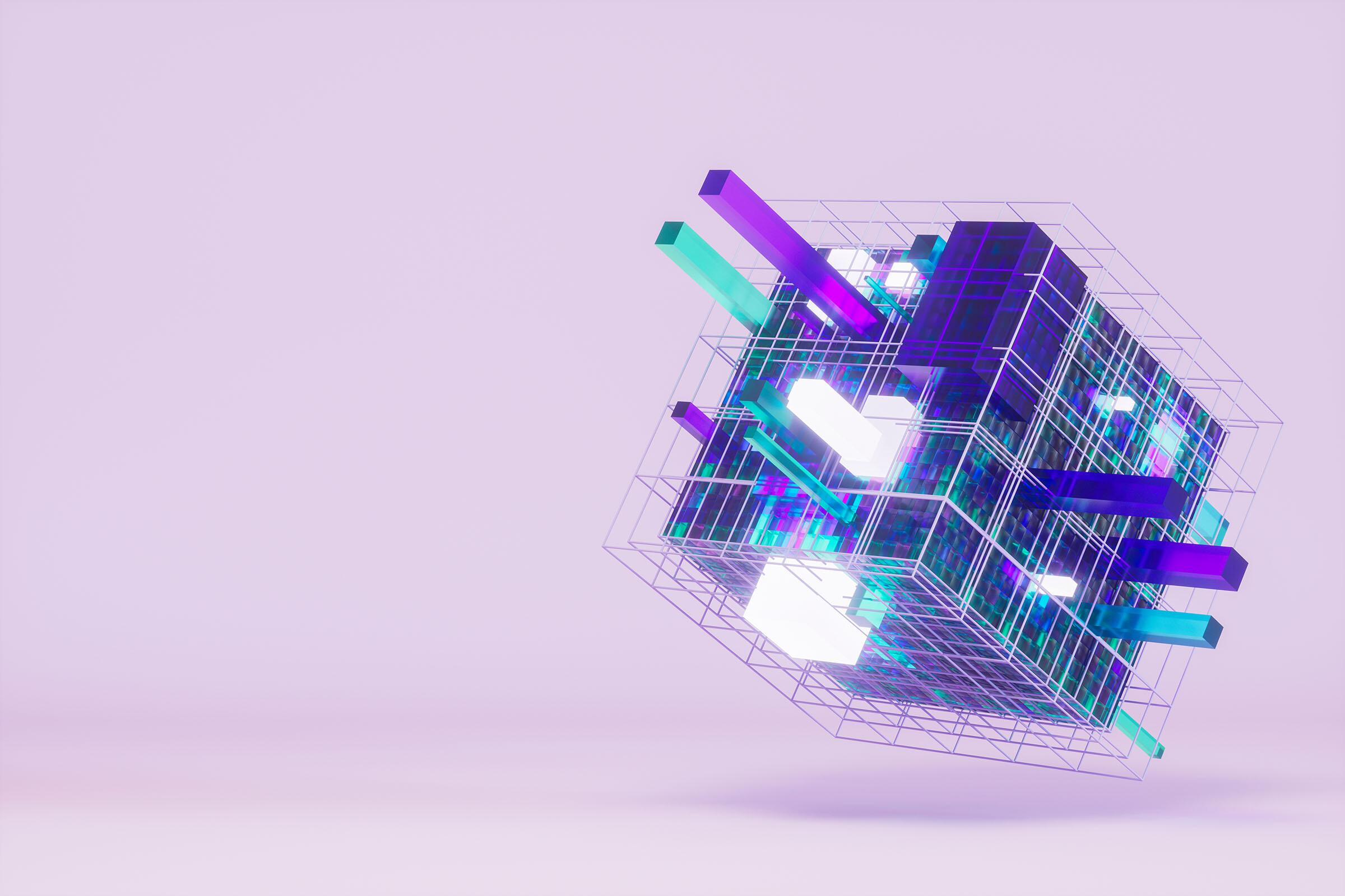 Würfel Cube against purple background