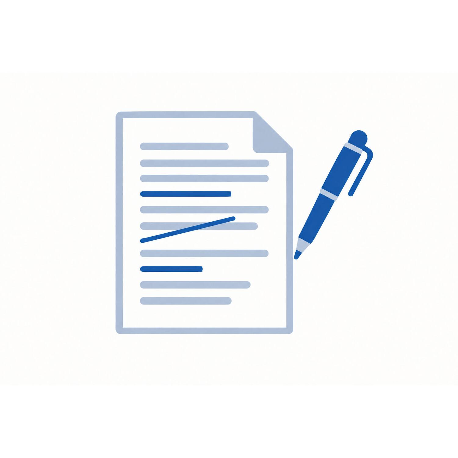 Text-Überarbeitung A document with corrections and a correction pen next to it