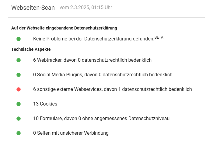 website-scan-screenshot.png Screenshot with status overview of the website scan