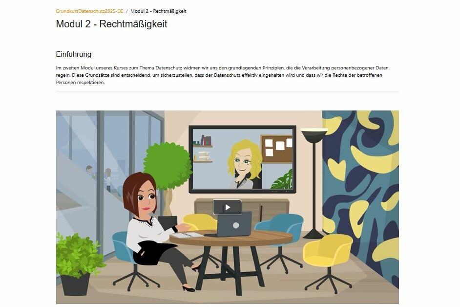 Screenshot of an explanatory video in which two women are talking to each other, with the heading ‘Module 2 – Legality’ above them.