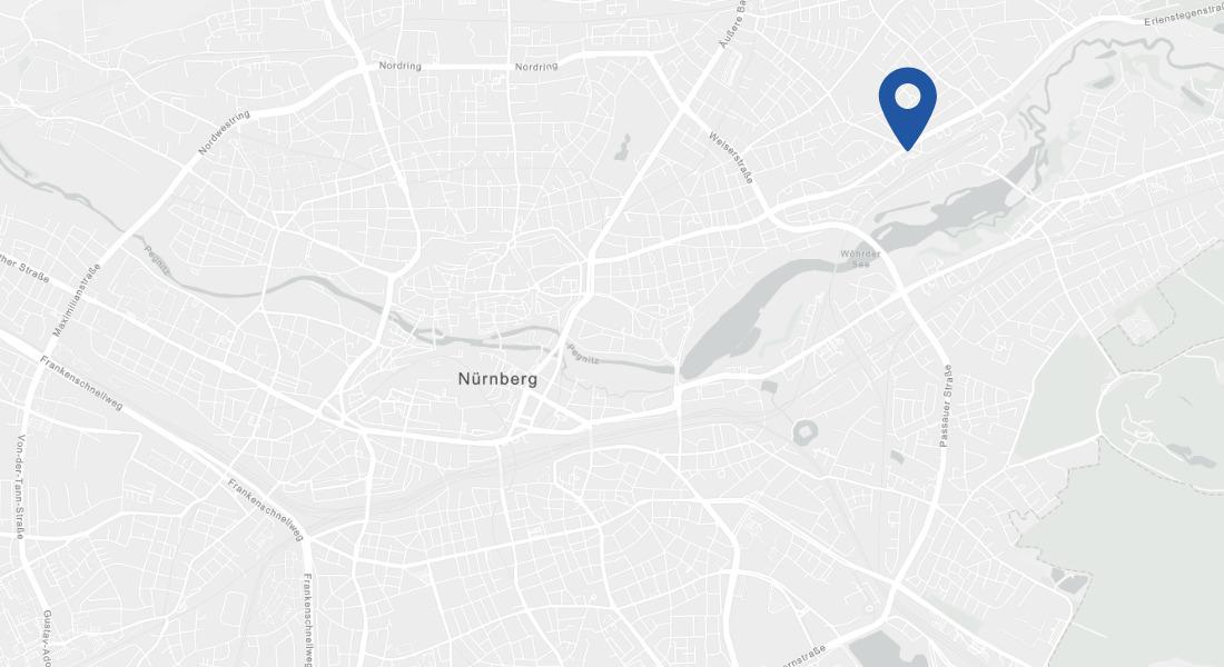 Karte von Nürnberg, ein blauer Pin zeigt den Standort Äußere Sulzbacher Str. 124a an
